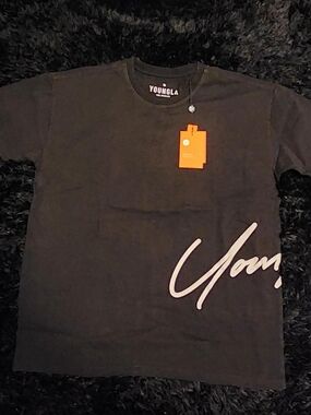 YoungLA Black Short Sleeve Graphic Crew T-Shirt with White Script